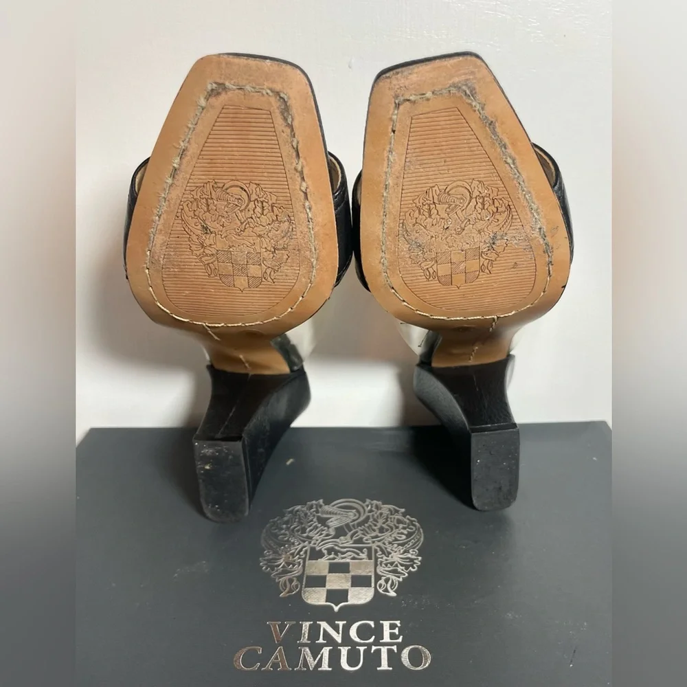 Vince Camuto Felima two strap wedge sandals clear lucite black leather size 5 - Picture 5 of 7